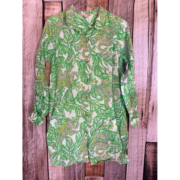Lilly Pulitzer Other - Lilly Pulitzer Jupiter Island Tunic Cover Up Tropical Resortwear Green Pink XL